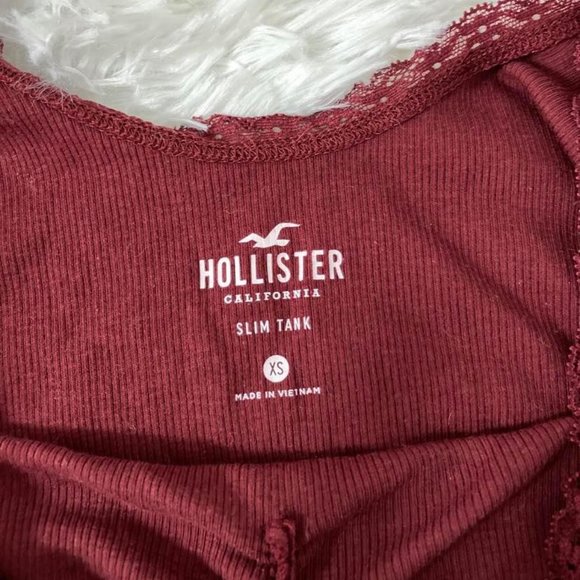 SOLD Hollister Burgundy Lace Trim V Neck Tank Top - Picture 3 of 6